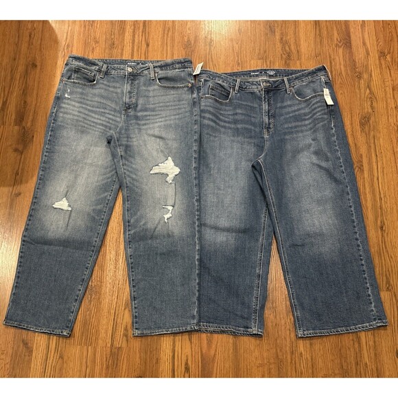 Old Navy Denim - Old Navy Jeans Womens 16 Petite Wide Leg Loose High Rise Stretch Blue Lot 2 New